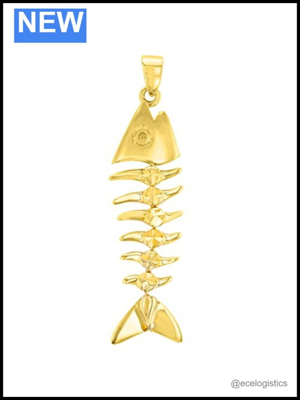 Solid 14K Yellow Gold Dangling Fishbones Pendant